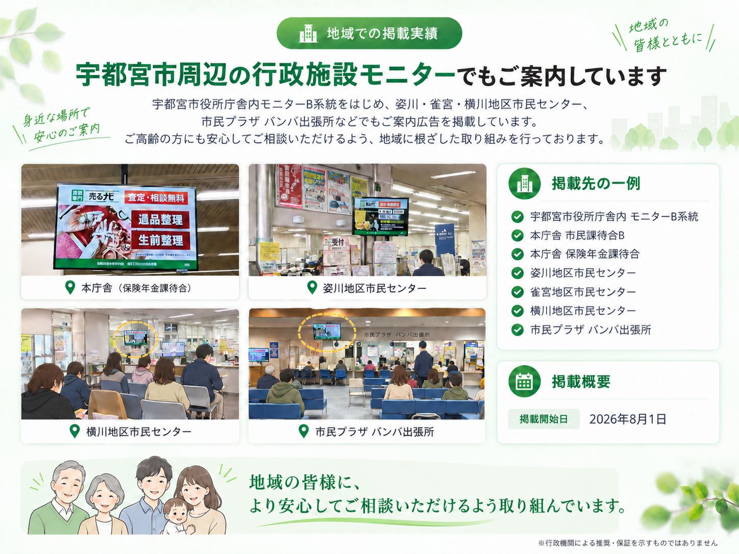 宇都宮市周辺の行政施設モニターでの案内掲載実績
